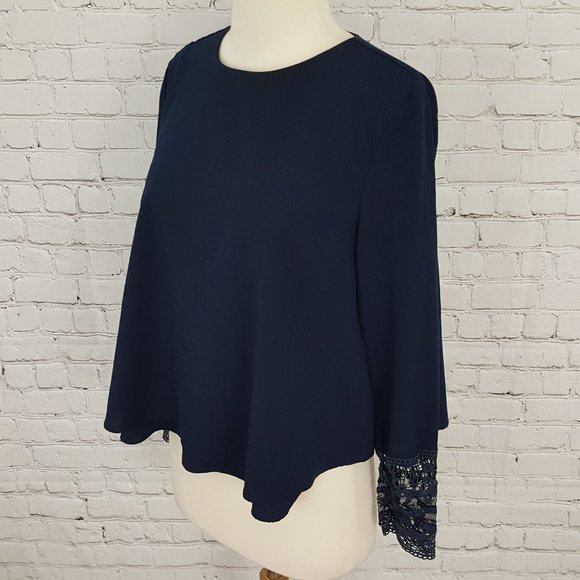 Zara Trafulac Top Blue Lace Blouse Pleat back M - Picture 4 of 6